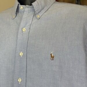 Ralph Lauren Oxford Shirt Mens 16 33 Blue Yarmouth Flesh Pony Button Down